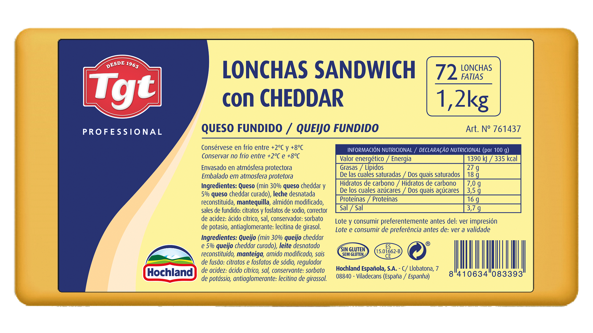 Lonchas Sandwich con cheddar 72L